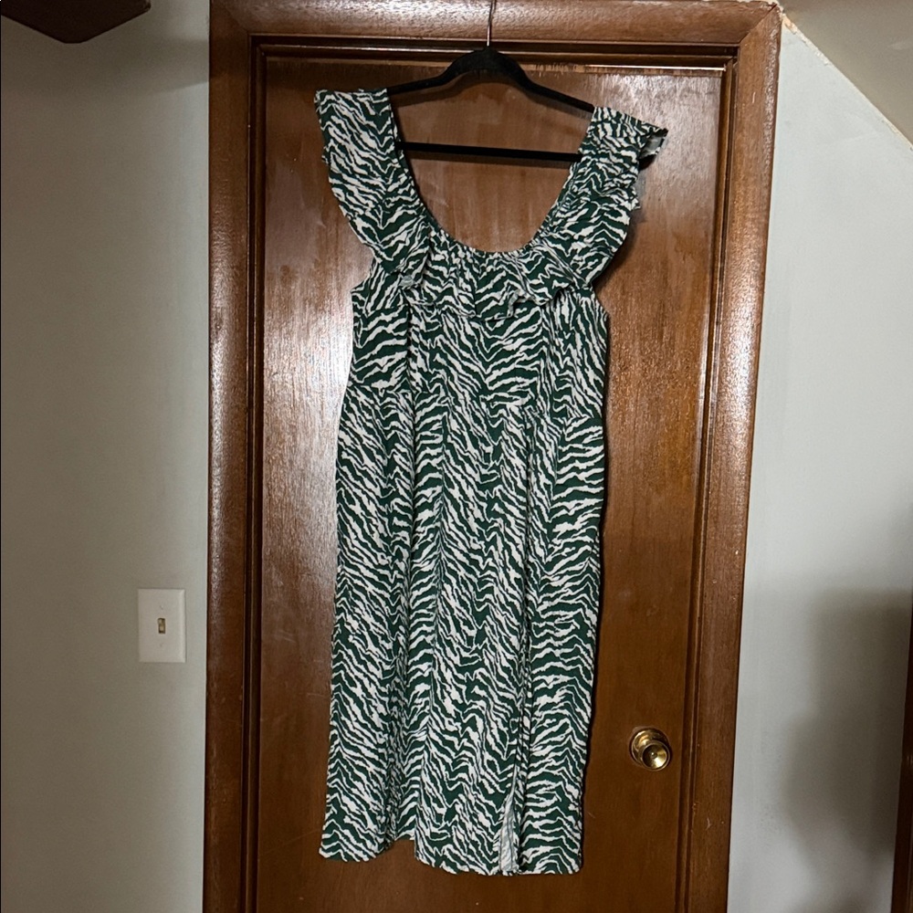 Ava & Viv Green and White Zebra-Print Ruffle-Sleeve Midi Dress